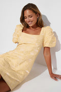 Brocade puffsleeve mini dress - Blanc cassé