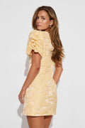 Brocade puffsleeve mini dress - Blanc cassé