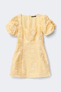 Brocade puffsleeve mini dress - Blanc cassé