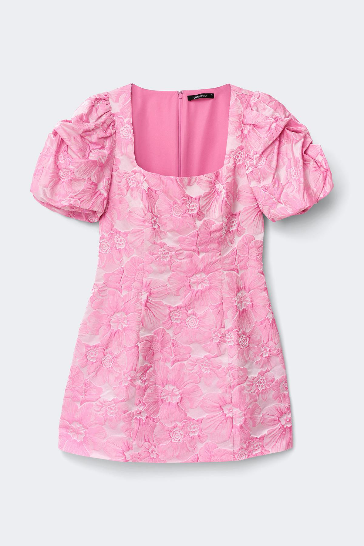 Brocade puffsleeve mini dress - Rose