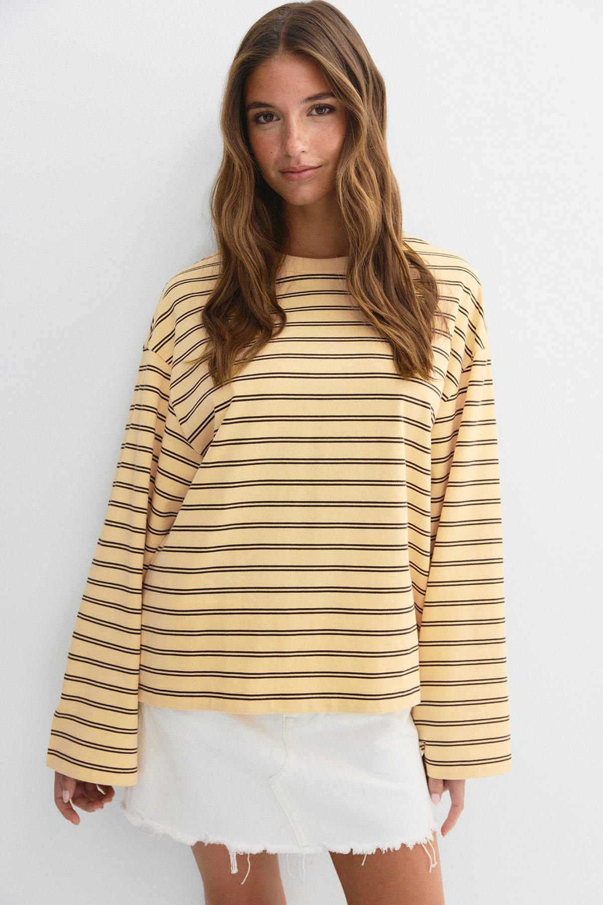Stripe long sleeve tee - Brown/blue stripe