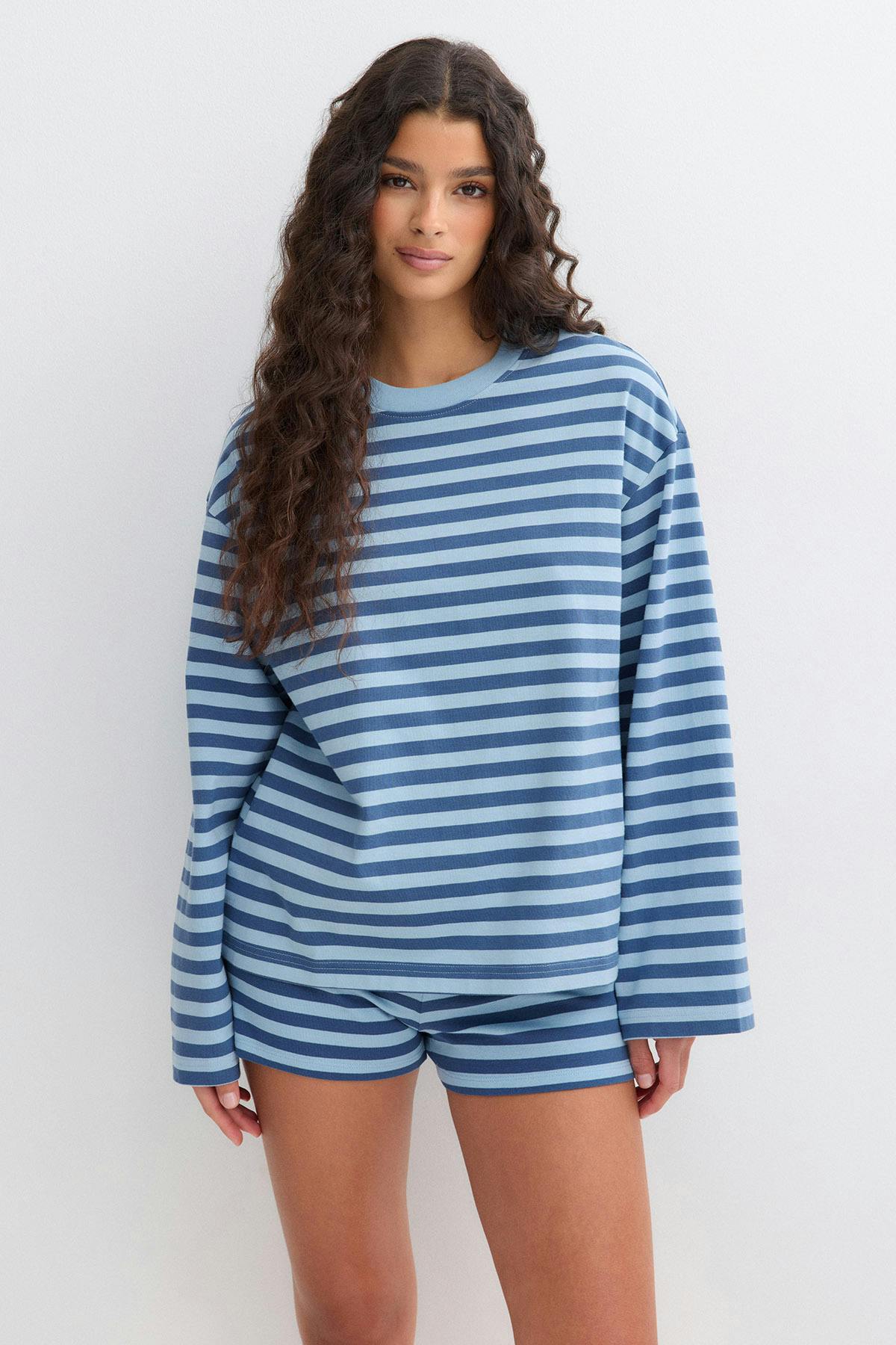 Stripe long sleeve tee - Brown/blue stripe