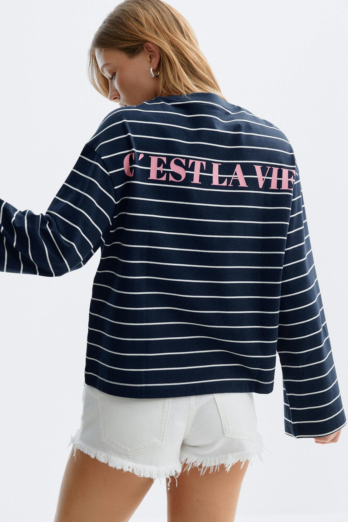 Stripe long sleeve tee - Dusty blue stripe
