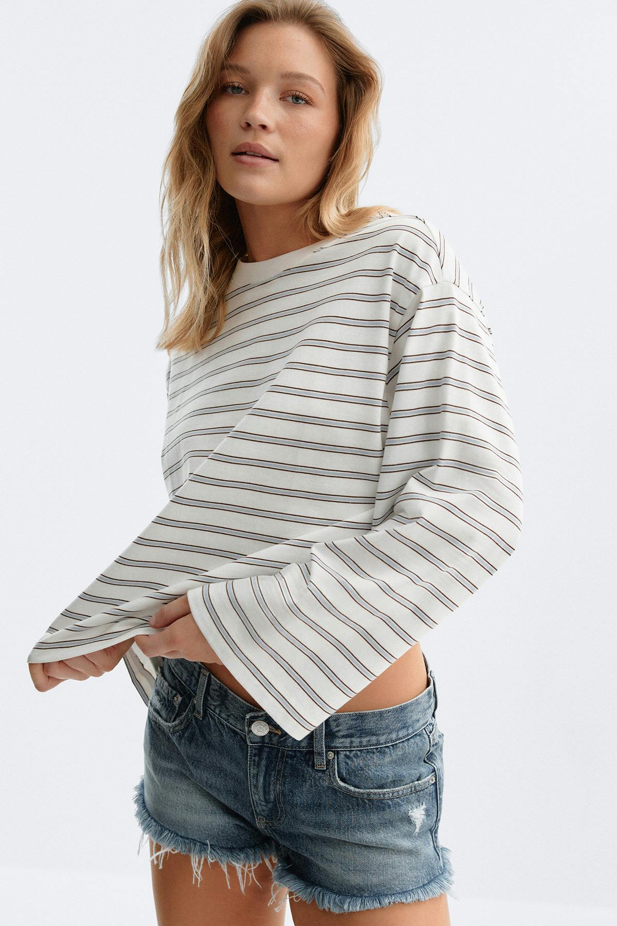 Stripe long sleeve tee - Dusty blue stripe