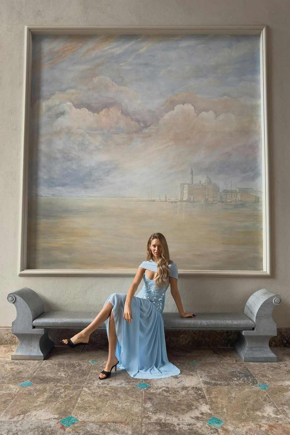 Sequin maxi dress - Bleu clair
