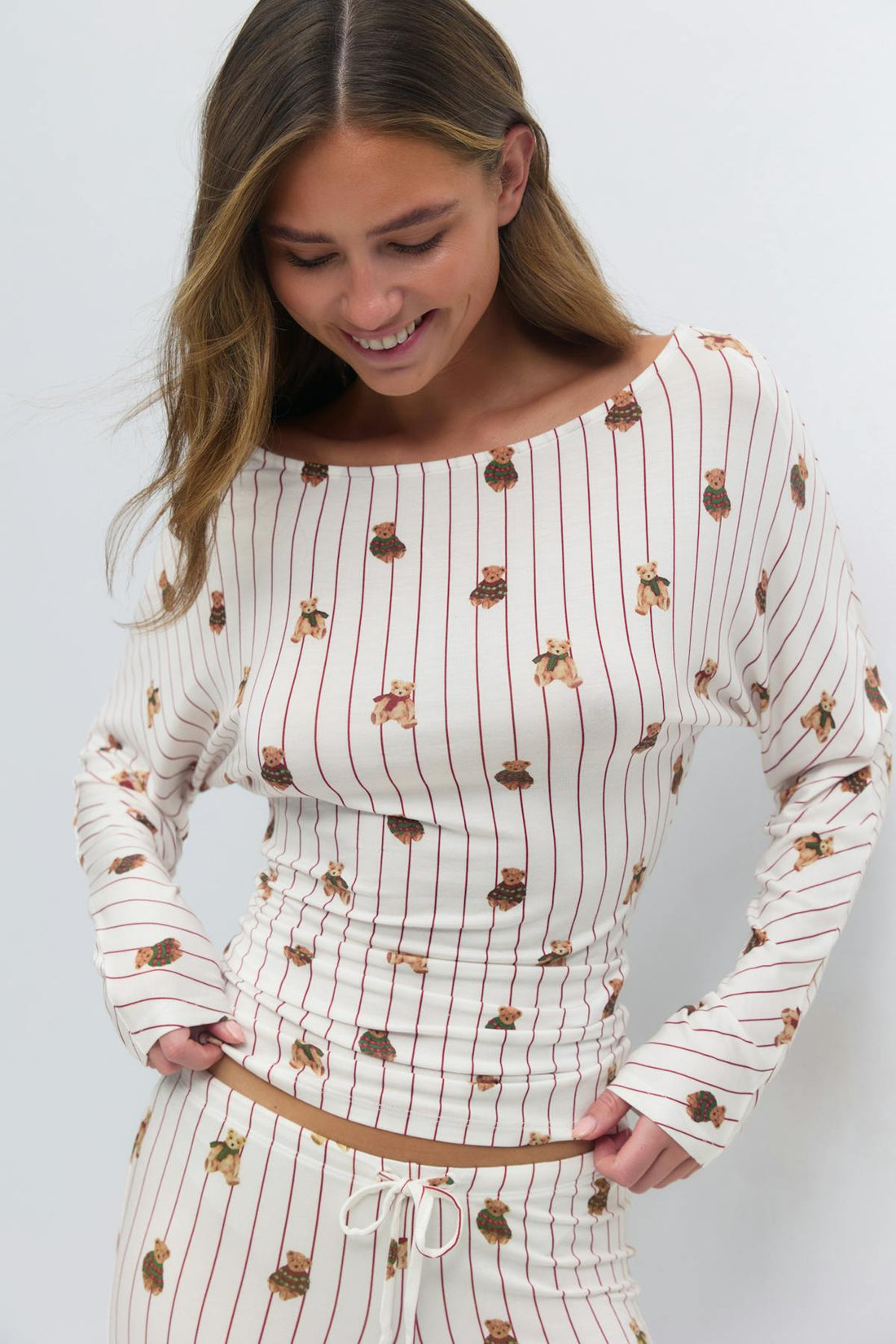 Soft slouchy loungewear top - Teddy bear aop