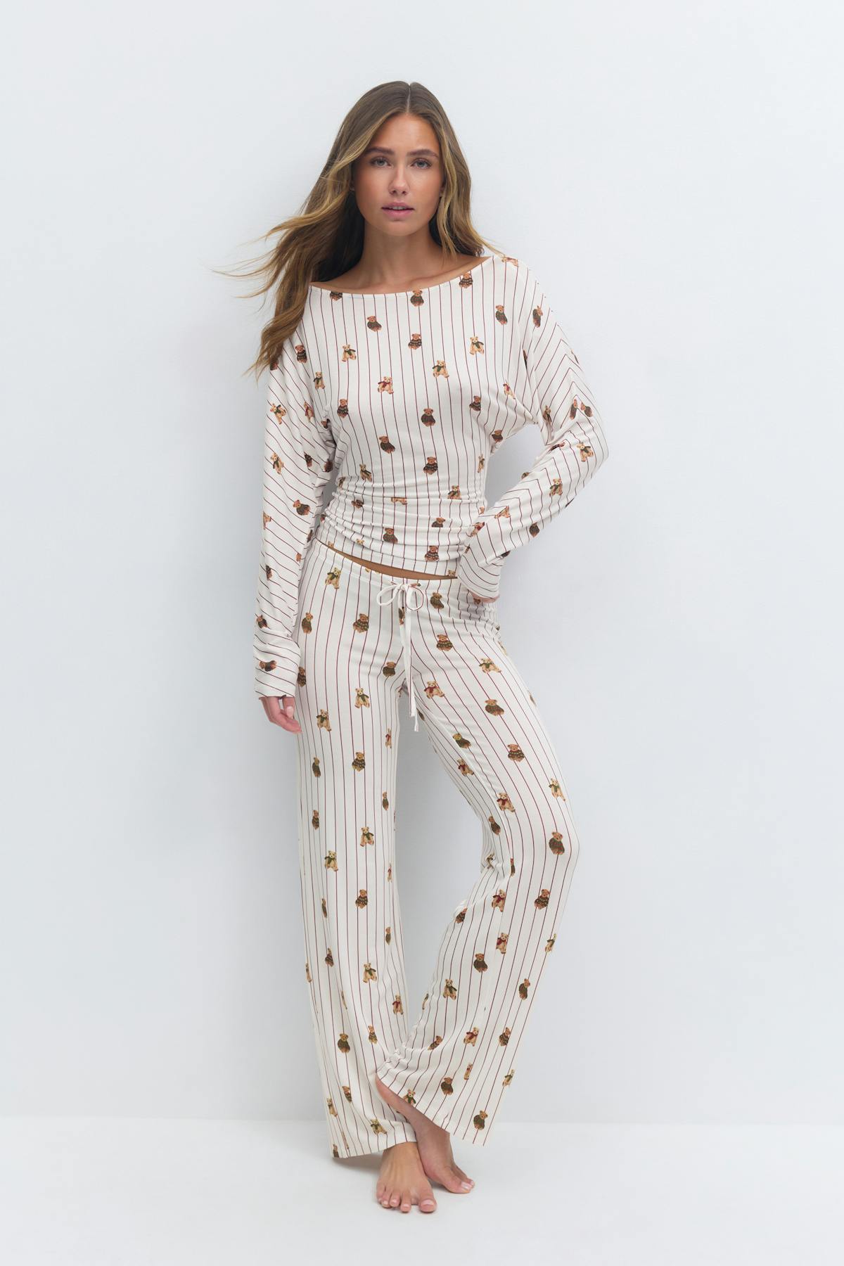 Soft slouchy loungewear top - Teddy bear aop
