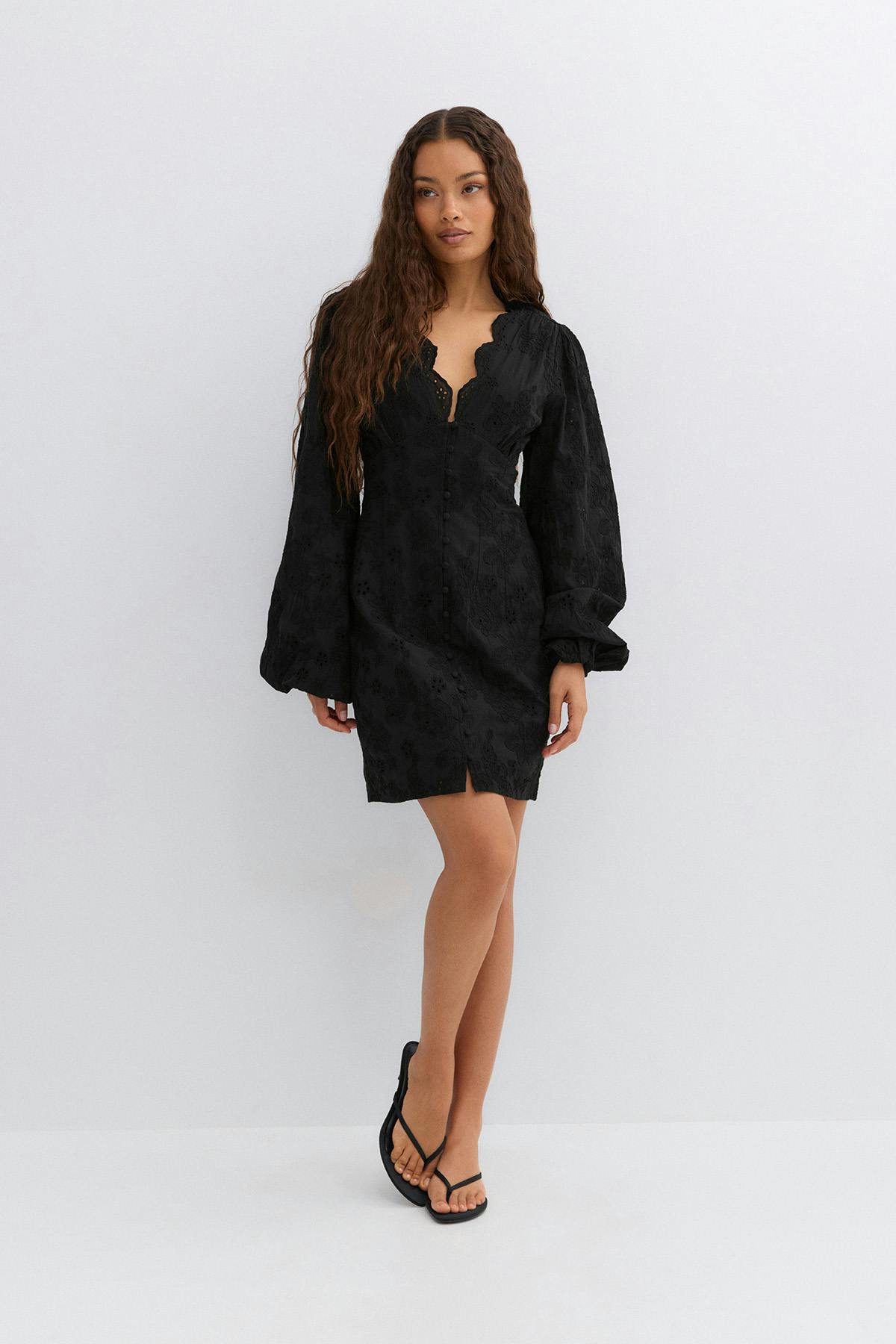 Embroidered mini dress - Blanc cassé