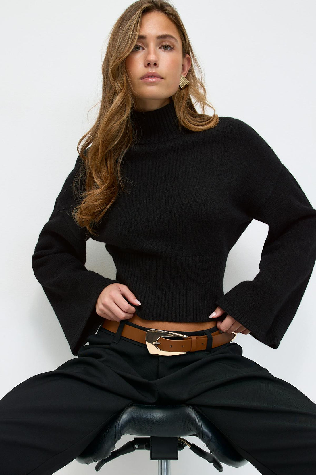 Funnel neck knitted sweater - Noir