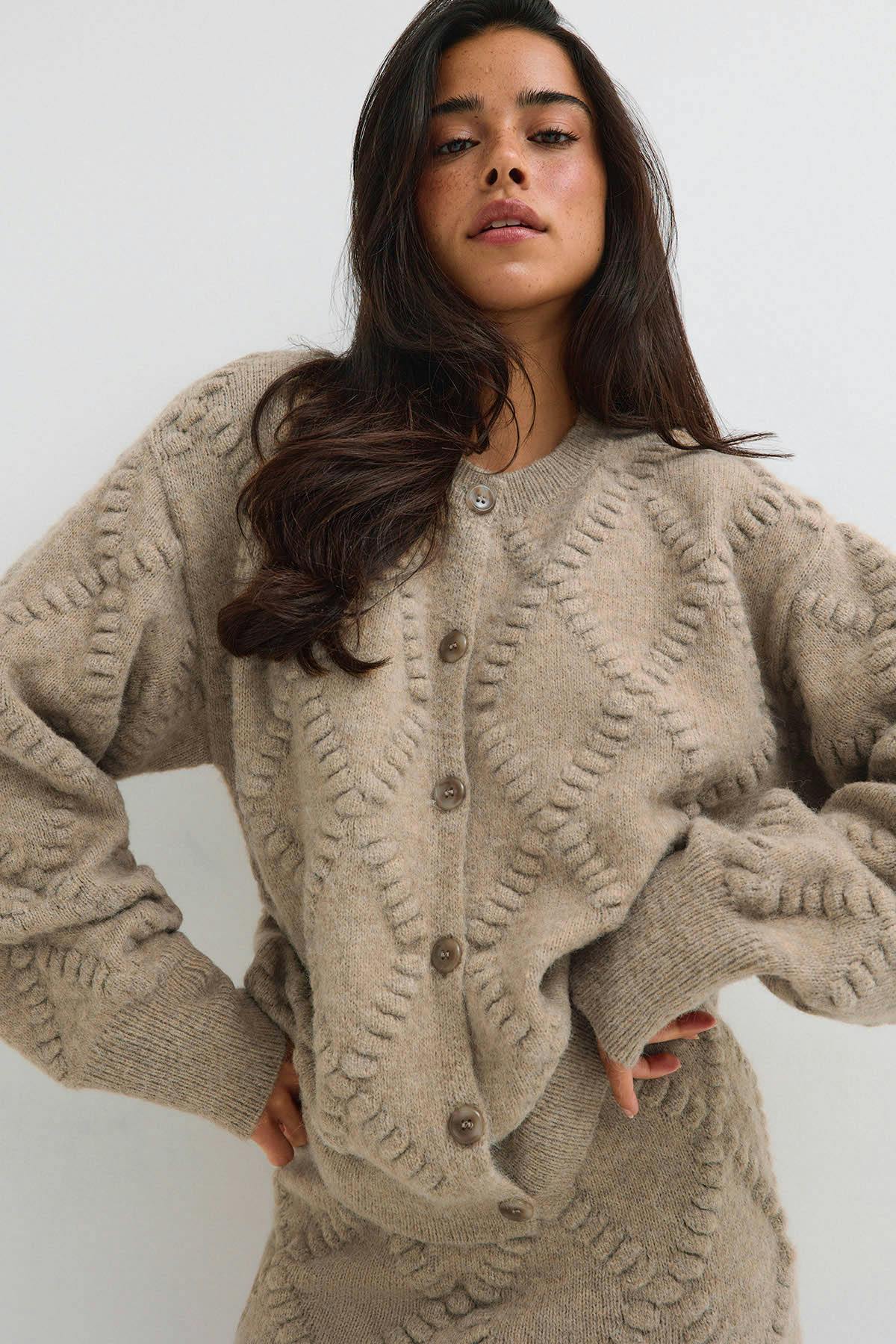 knitted tie cardigan - Sahara sun
