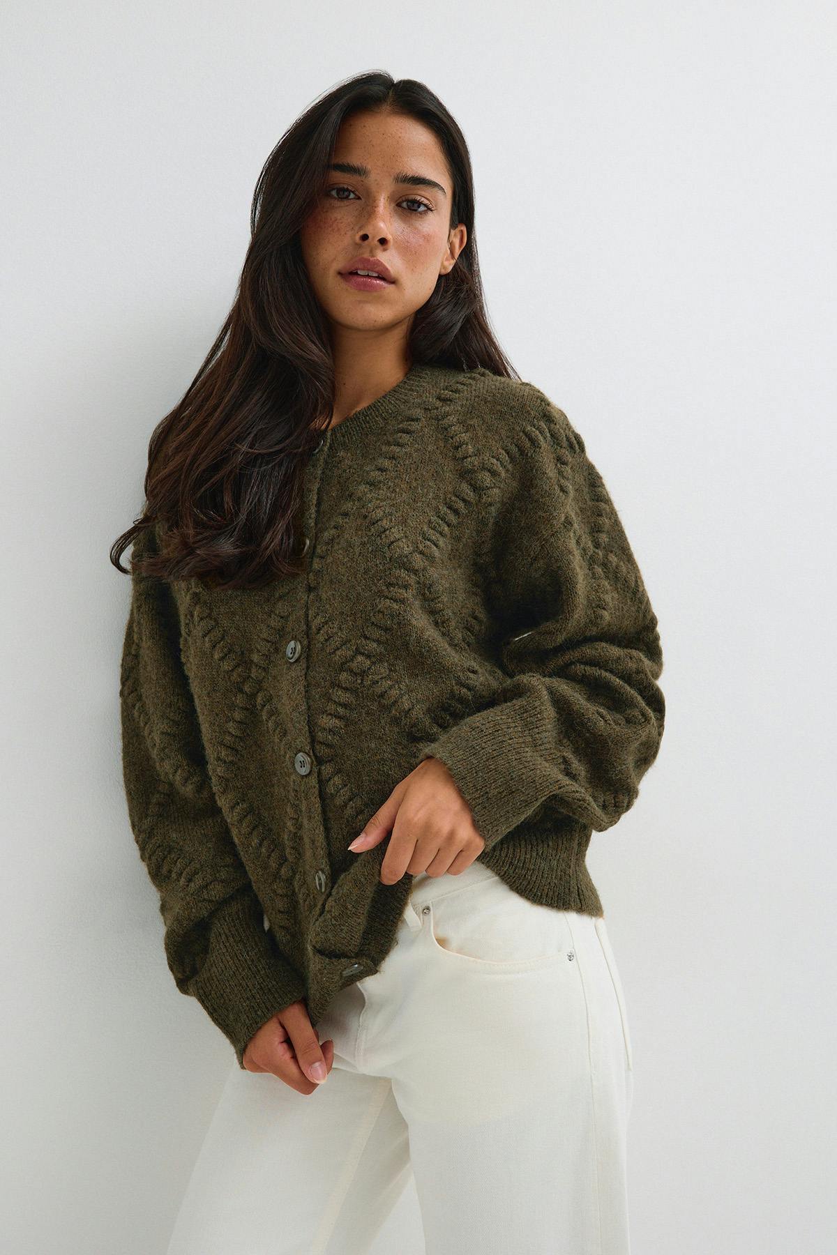 knitted tie cardigan - Fudge