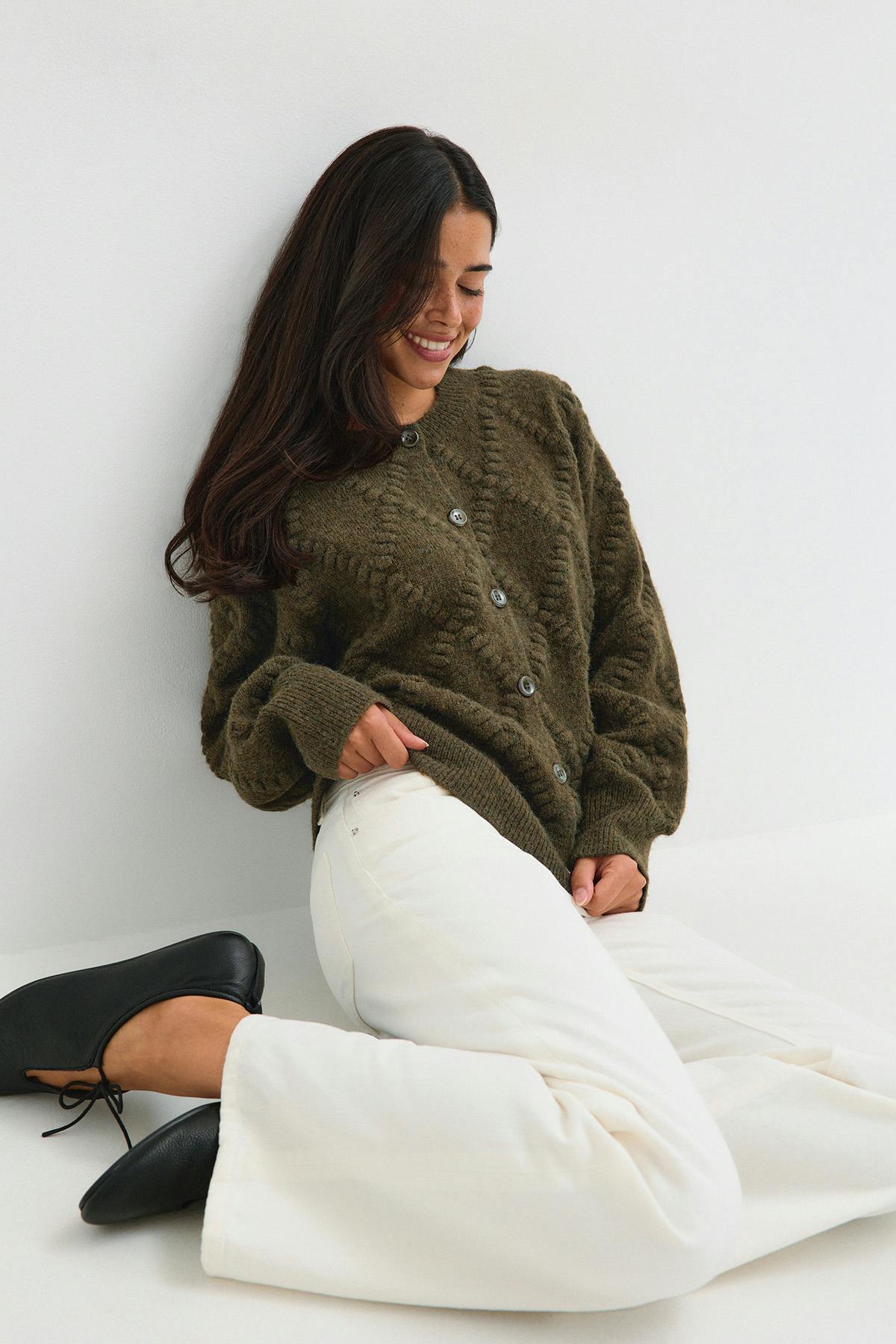 knitted tie cardigan - Fudge