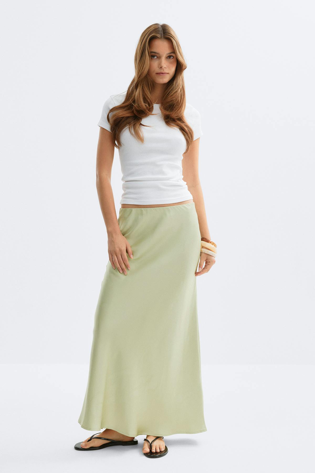 Satin skirt - Kaki