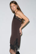 Asymmetric lace mini dress - Chocolate plum