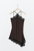 Asymmetric lace mini dress - Chocolate plum