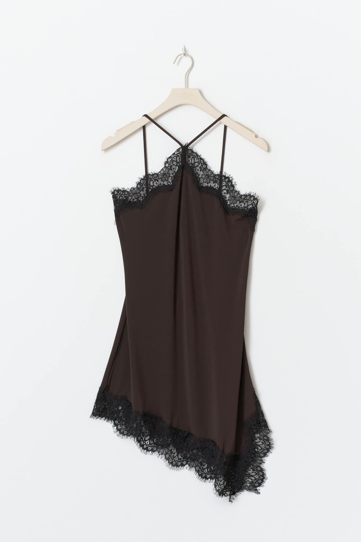 Asymmetric lace mini dress - Chocolate plum