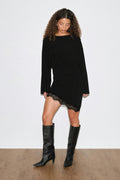 Asymmetric lace mini dress - Noir