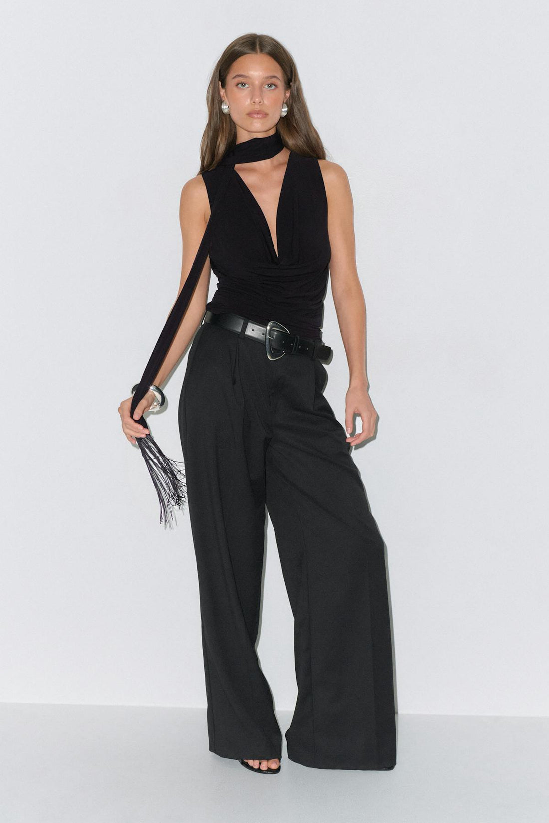 Fringe scarf top - Noir