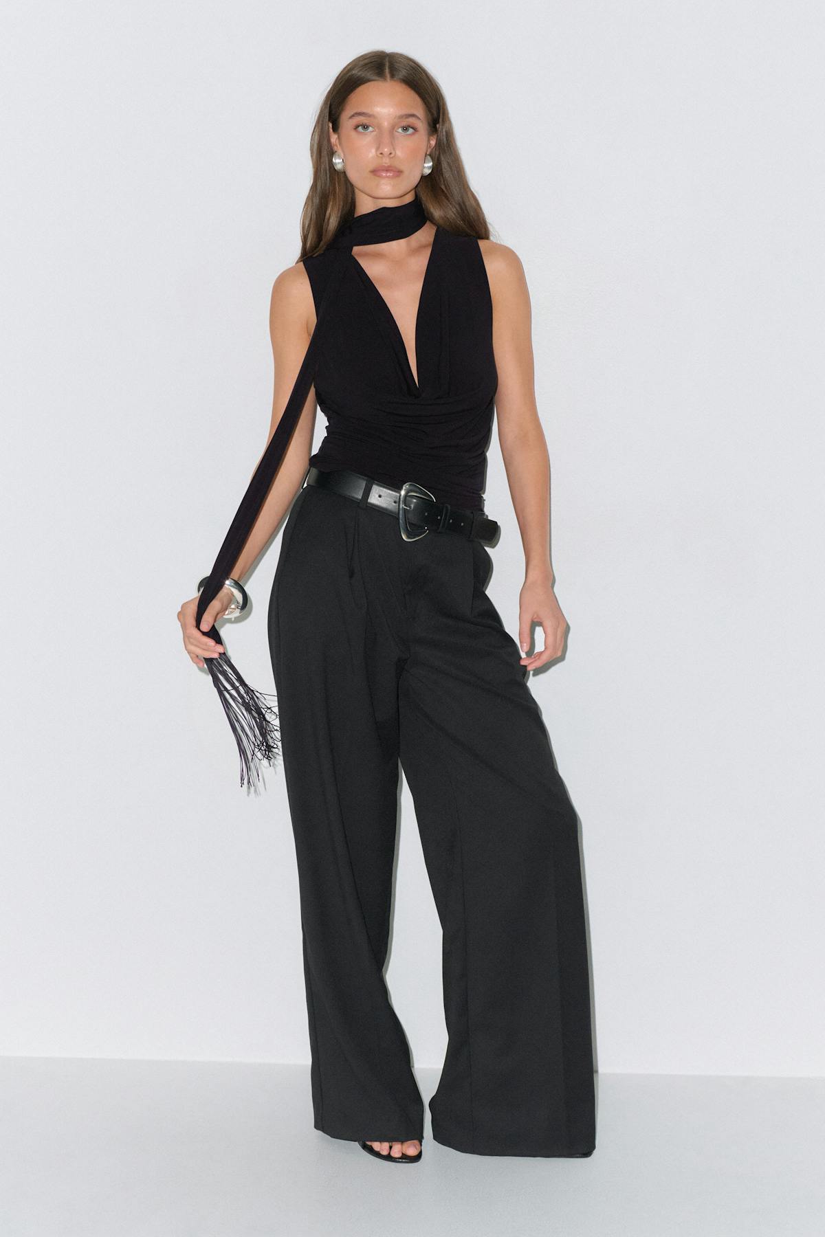 Fringe scarf top - Noir