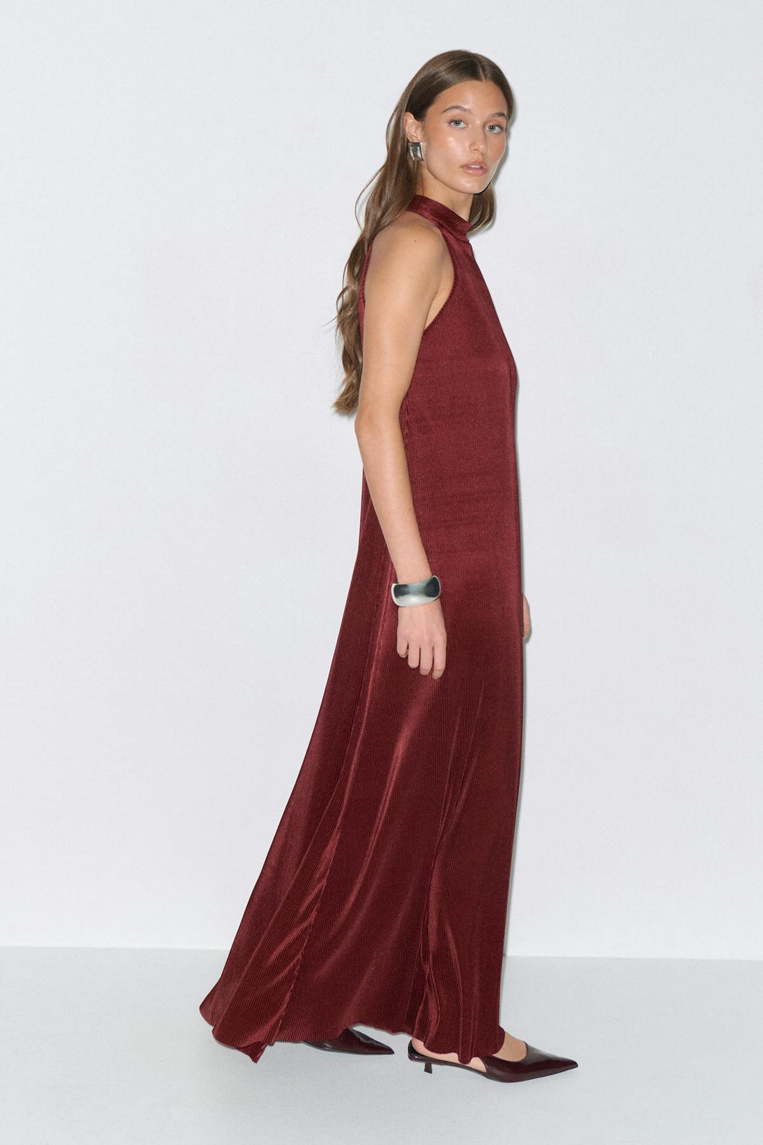 Pleated maxi dress - Rouge foncé