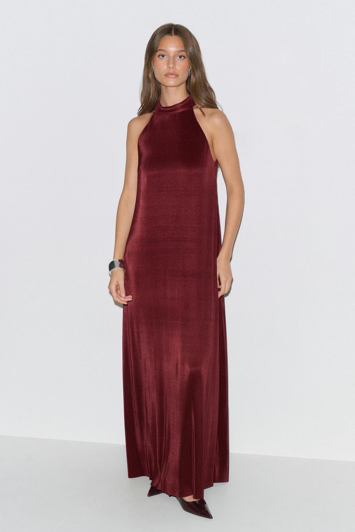 Pleated maxi dress - Rouge foncé