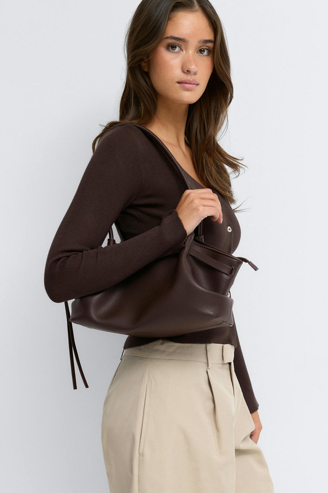 Midi fold detail bag - Marron