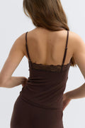 Soft lace loungewear singlet - Chocolate plum