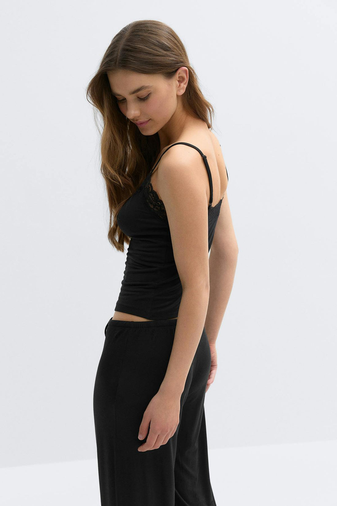 Soft lace loungewear singlet - Noir