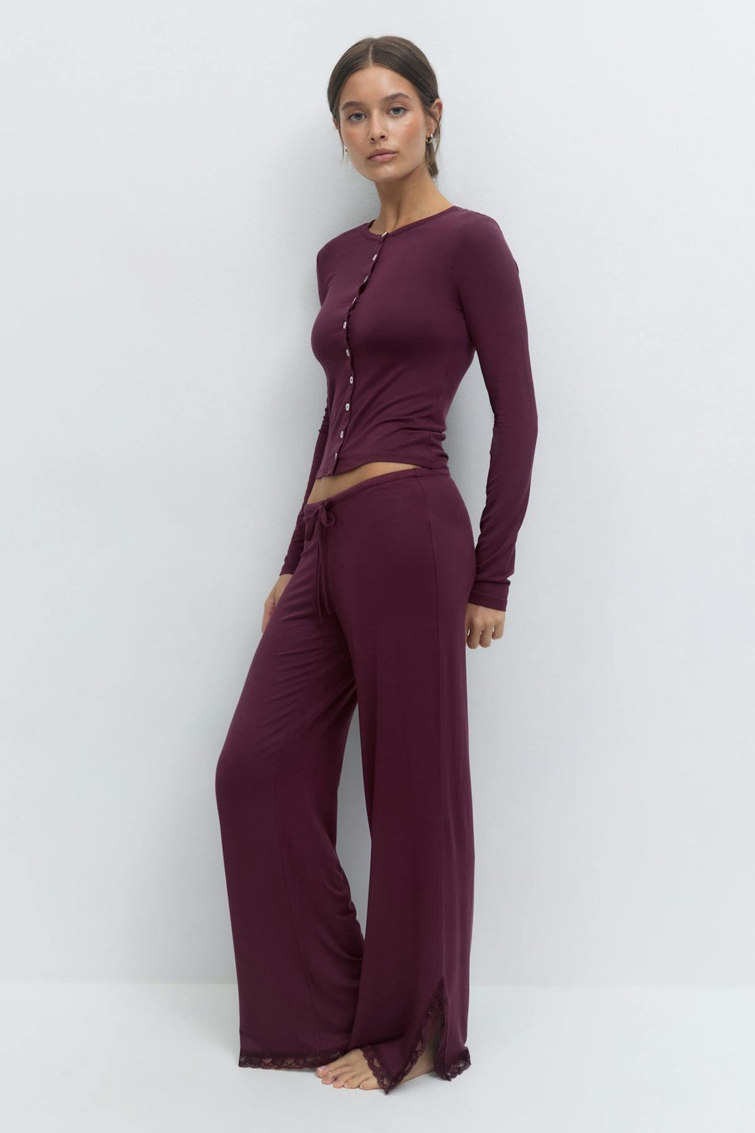 Soft lace loungewear trousers - Bordeaux