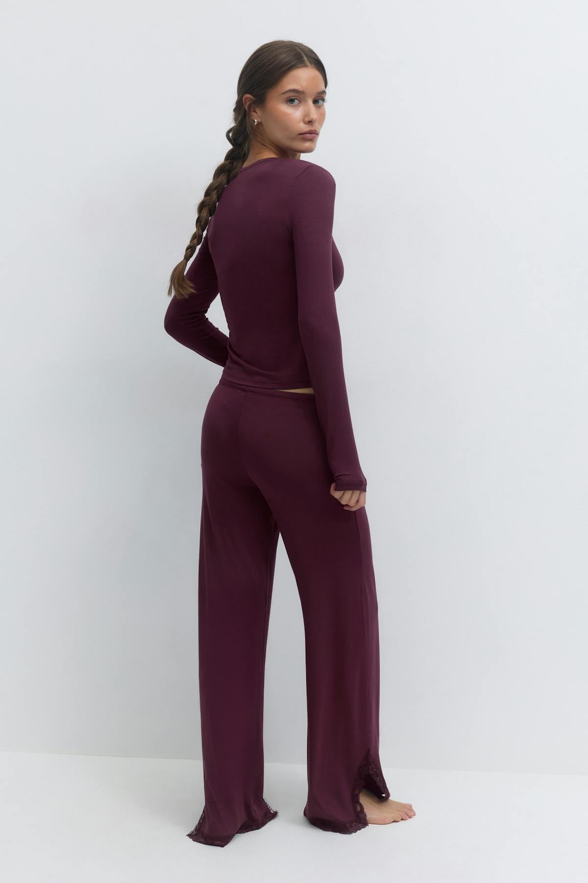 Soft lace loungewear trousers - Bordeaux
