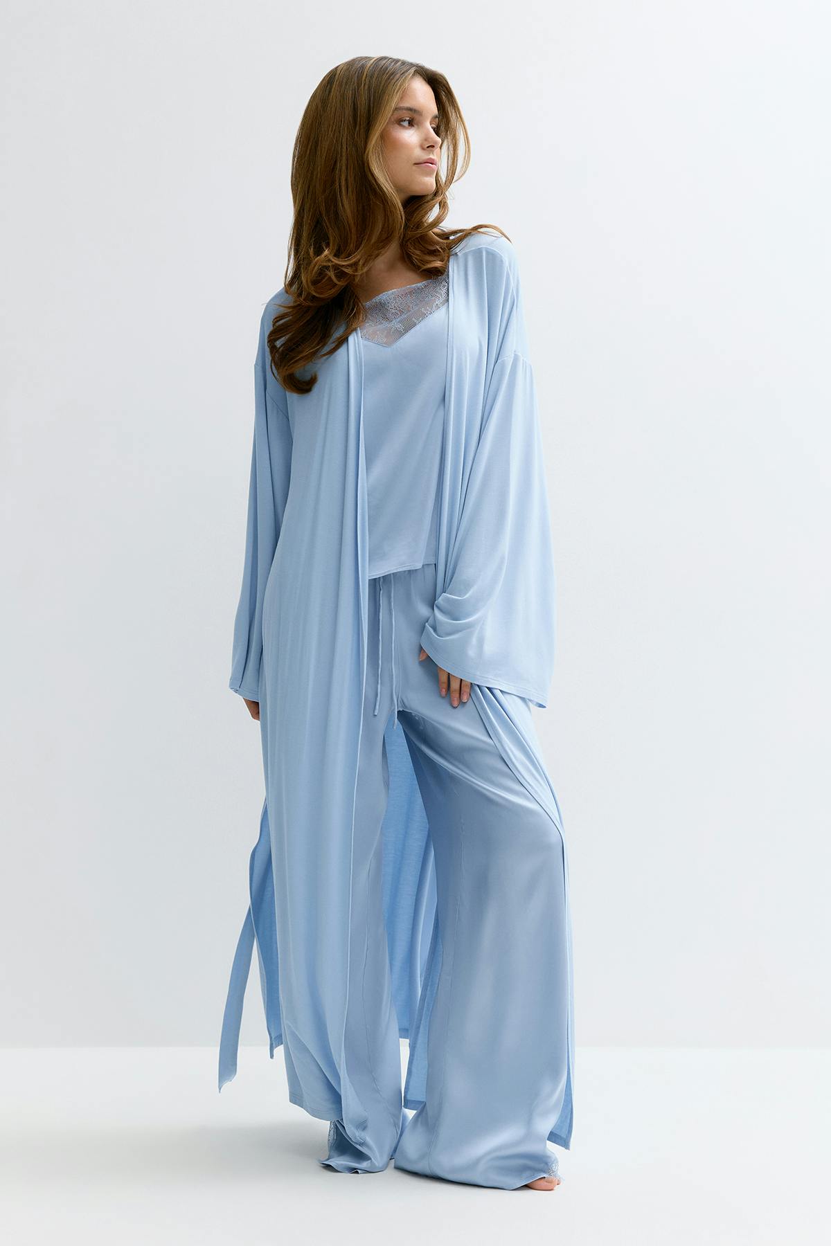 Soft slit loungewear robe - Blue night
