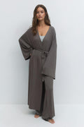 Soft slit loungewear robe - Stone