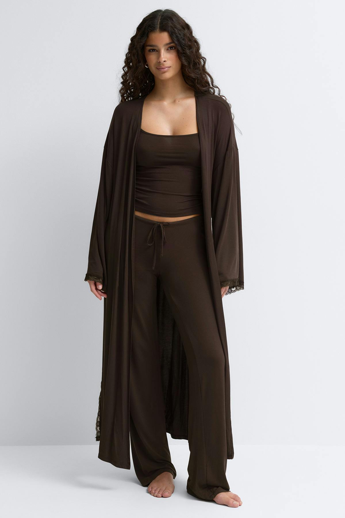 Soft lace loungewear robe - Chocolate plum