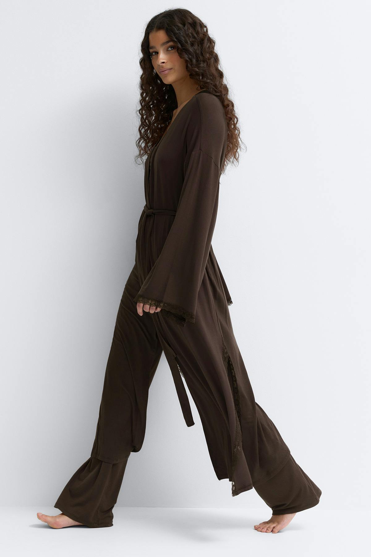 Soft lace loungewear robe - Noir