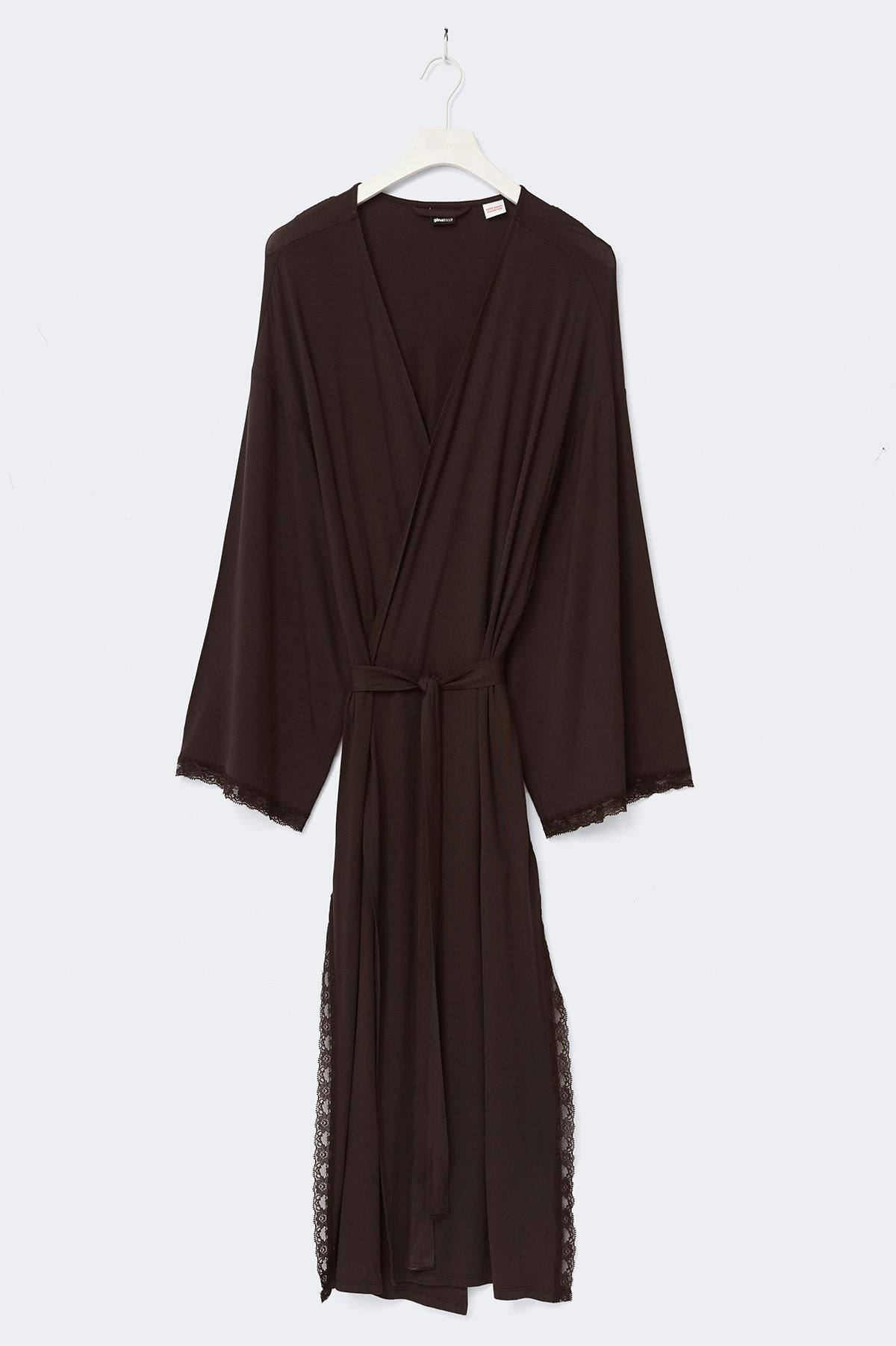 Soft lace loungewear robe - Noir
