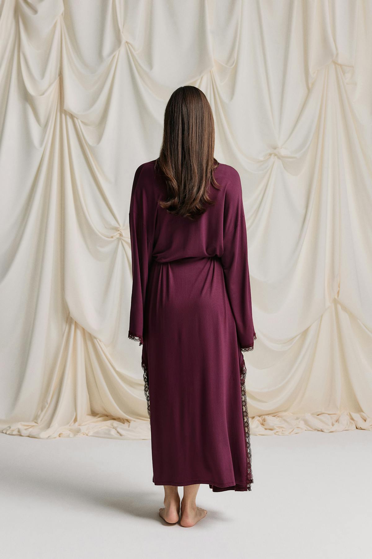 Soft lace loungewear robe - Chocolate plum
