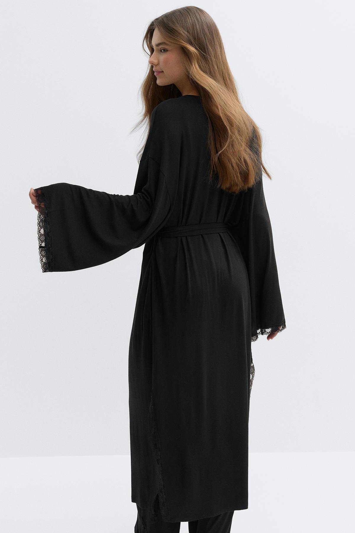 Soft lace loungewear robe - Pink dot