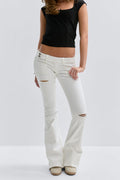 14+ pleated flare jeans petite - Blanc
