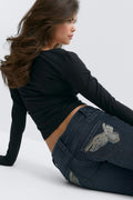 14+ sparkle flare jeans petite - Dk blue tint