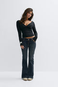 14+ sparkle flare jeans petite - Dk blue tint