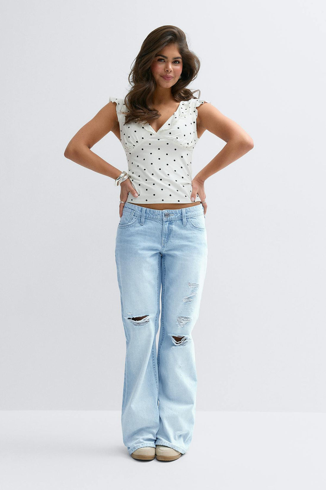 14+ loose bootcut jeans petite - Lt blue destroy
