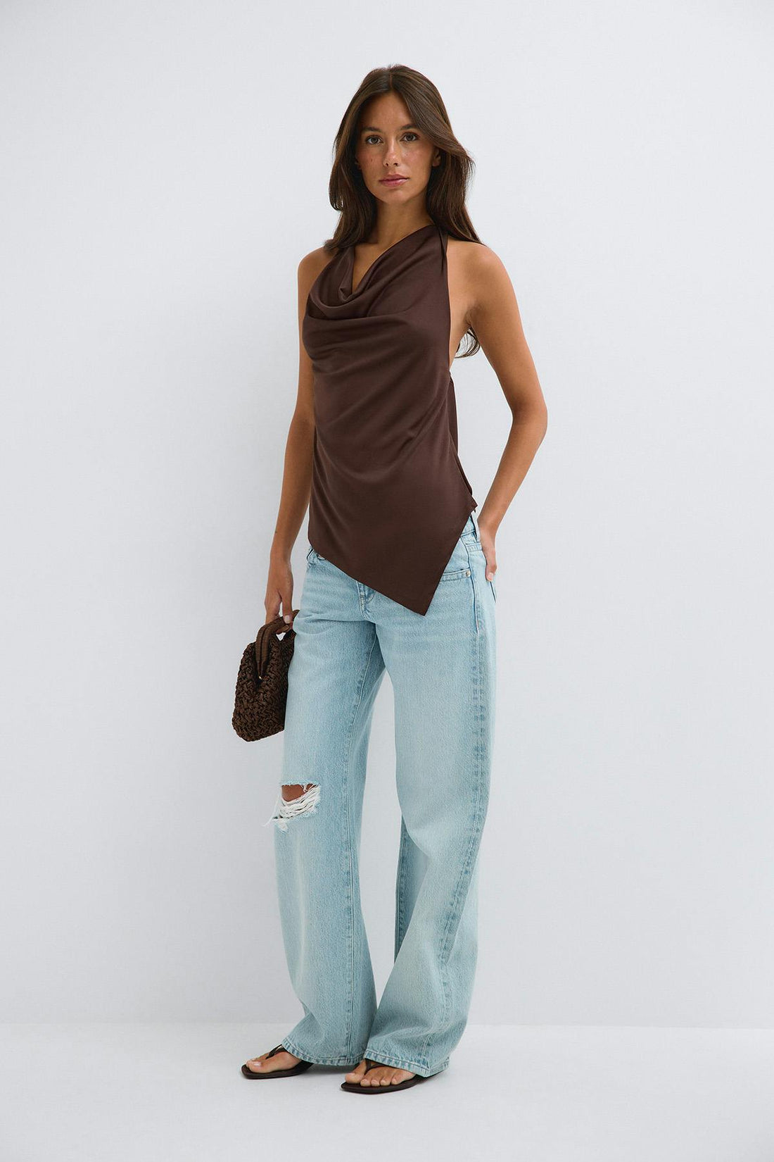 Tie back halterneck top - Chicory coffee