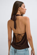 Tie back halterneck top - Chicory coffee