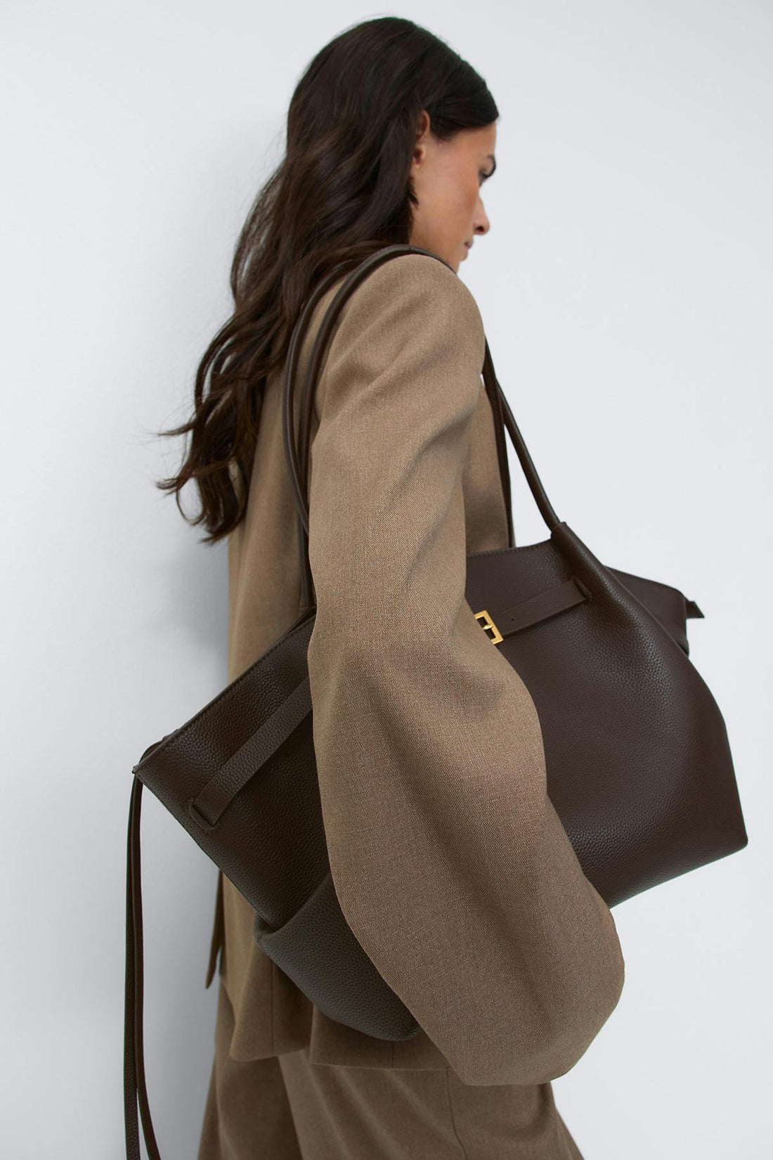 Large fold detail bag - Marron
