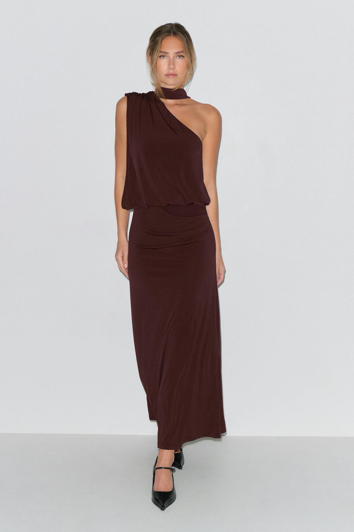 Draped maxi dress - Chocolate plum