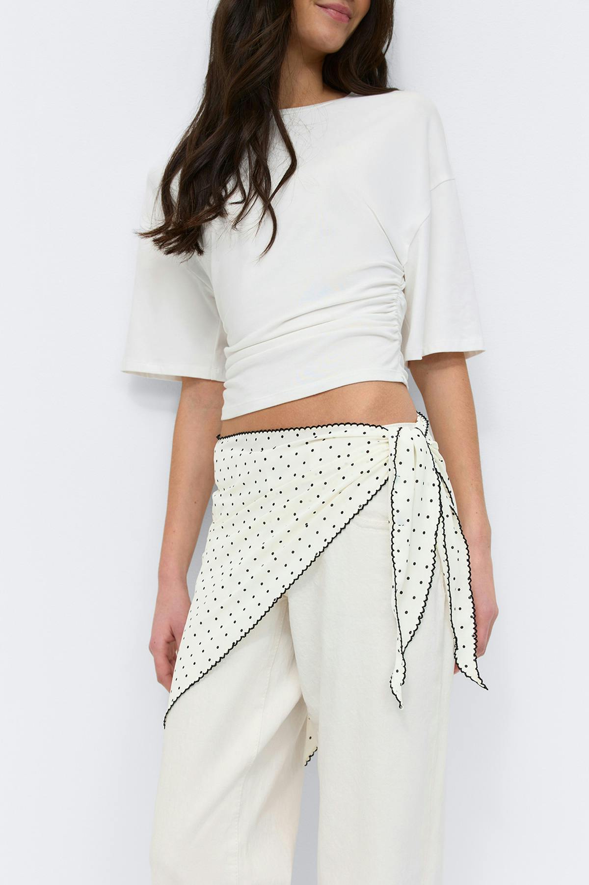 Picot edge hip scarf - Dot aop