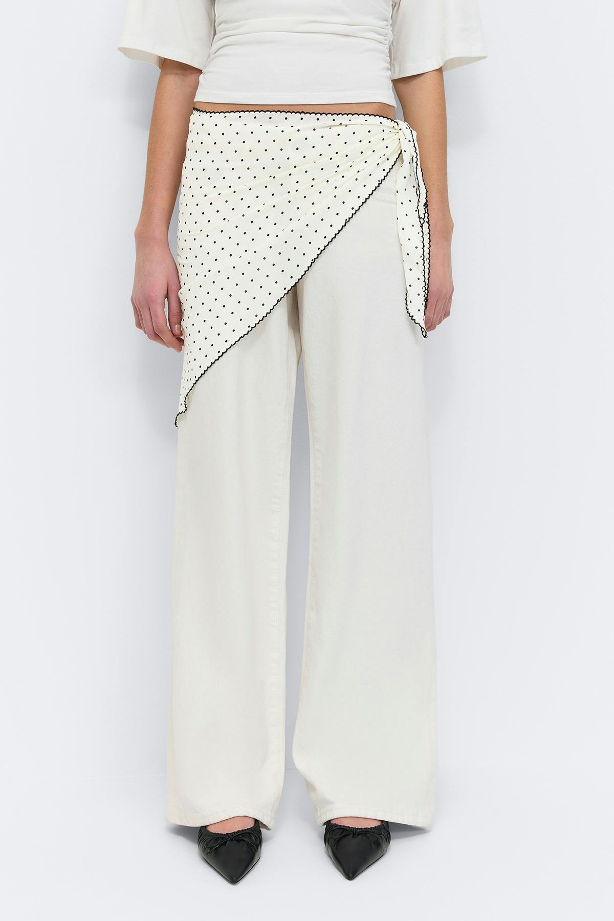 Picot edge hip scarf - Yellow dot