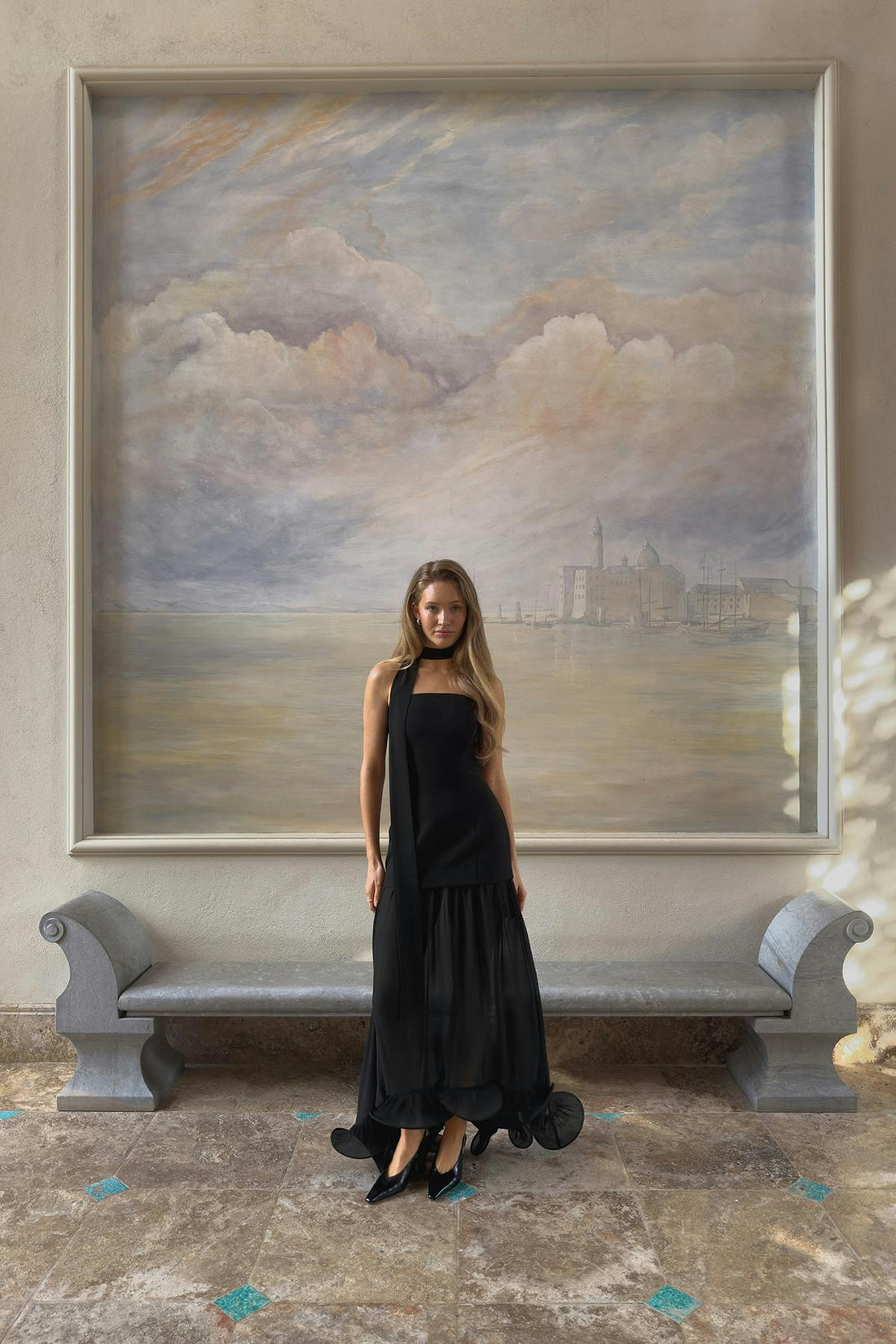 Bandeau frill maxi dress - Noir