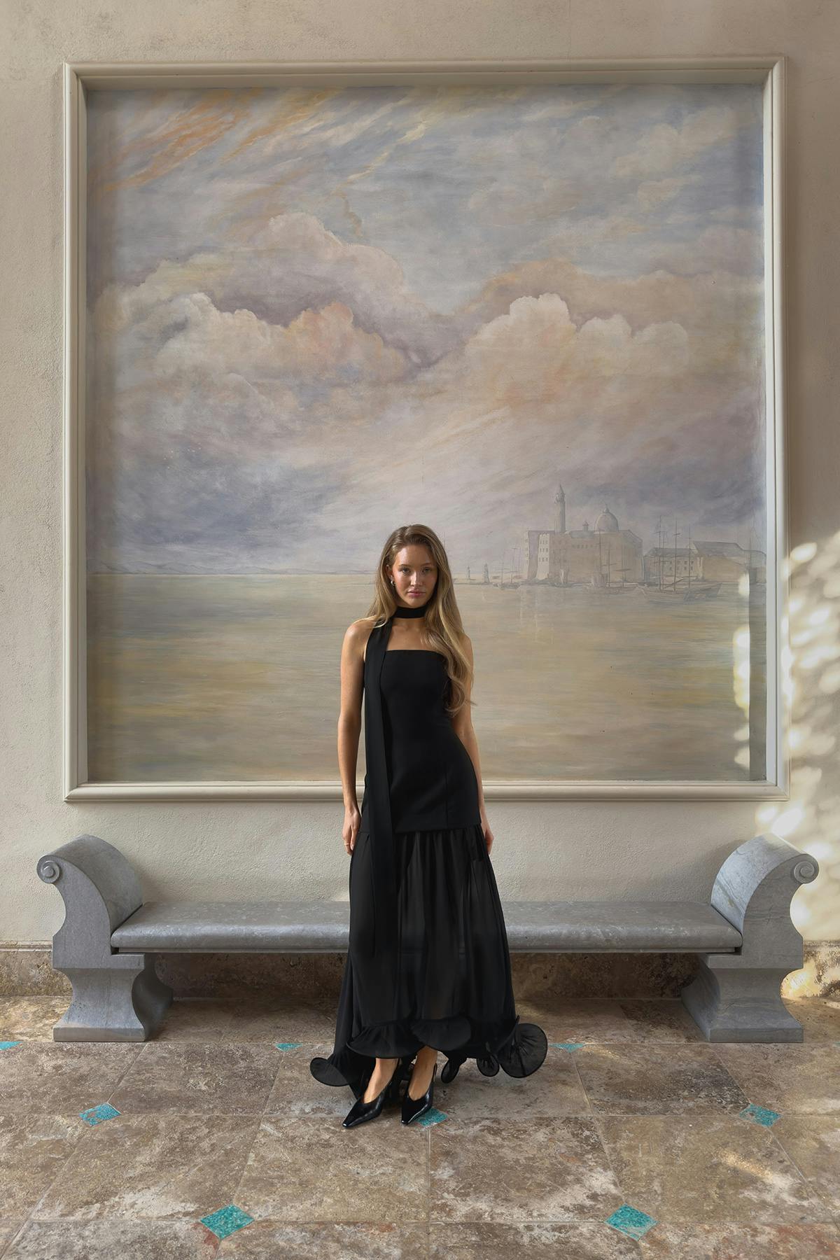 Bandeau frill maxi dress - Noir