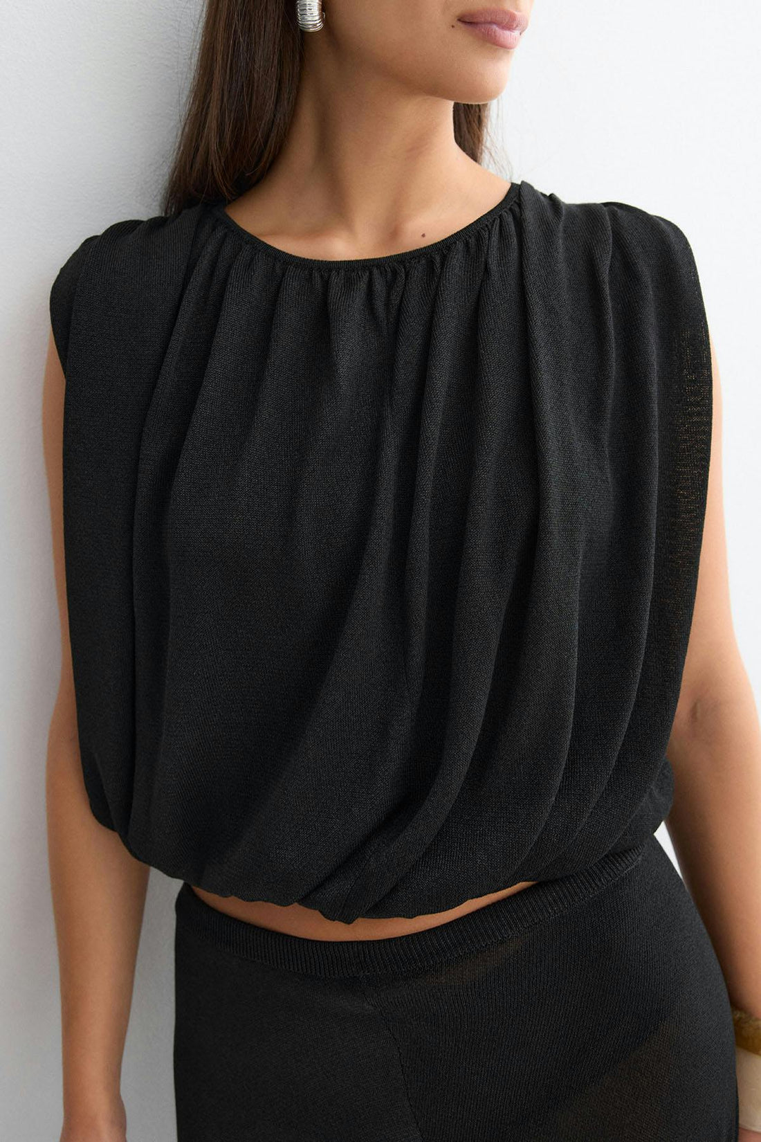 Bubble hem knitted top - Noir